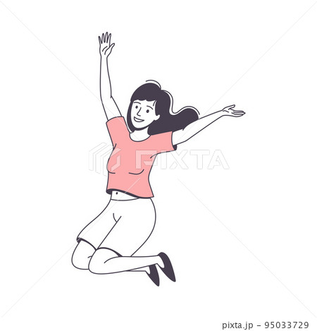 Jumping Woman Character Feeling Happy and Excited Rejoicing Vector Illustration Jumping Woman Character Feeling Happy and Excited Rejoicing Vector Illustration 95033729
