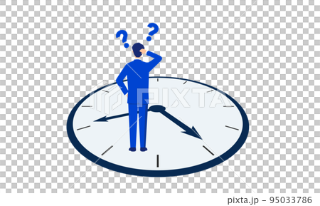 Illustration of a businessman standing on a clock and holding his head, vector Illustration of a businessman standing on a clock and holding his head, vector 95033786