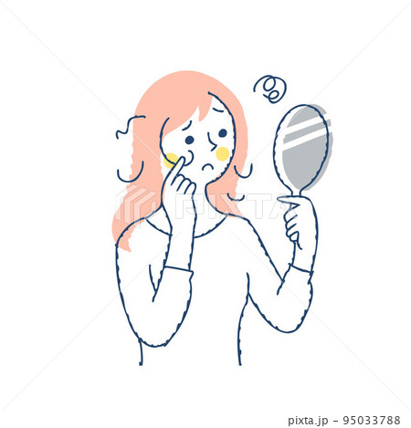 髪の悩み 手鏡で傷んだ髪の毛を見てる女性 髪の悩み 手鏡で傷んだ髪の毛を見てる女性 95033788