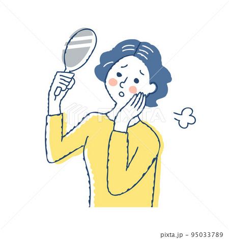 髪の悩み　手鏡で白髪を見てる女性 95033789