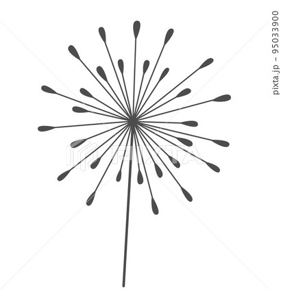 Dandelion flower. Nature floral hand drawn stylized decorative blooming silhouette of fluffy seeds flower. Ssketched monochrome design element in black linear style Dandelion flower. Nature floral hand drawn stylized decorative blooming silhouette of fluffy seeds flower. Ssketched monochrome design element in black linear style 95033900