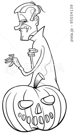 cartoon vampire with Halloween pumpkin coloring page cartoon vampire with Halloween pumpkin coloring page 95034139
