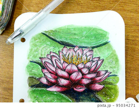 Watercolor sketch with lotus 95034271