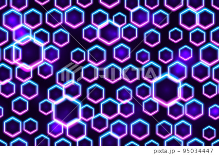 Purple and blue neon hexagons seamless pattern 95034447