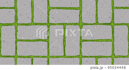 Seamless pattern of old pavement with moss and textured bricks Seamless pattern of old pavement with moss and textured bricks 95034448
