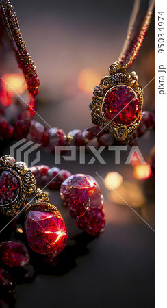 Intricate Vintage Ruby Jewelry with Shallow Depth of Field 95034974