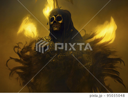 A Demonic Deity with Golden Mask, Armor and Feathers A Demonic Deity with Golden Mask, Armor and Feathers 95035048