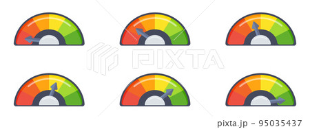 Speedometer scale with an arrow in different positions. 95035437