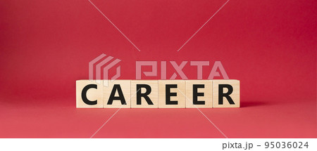 Career symbol. Concept word Career on wooden cubes. Beautiful red background. Business and Career concept. Copy space. 95036024
