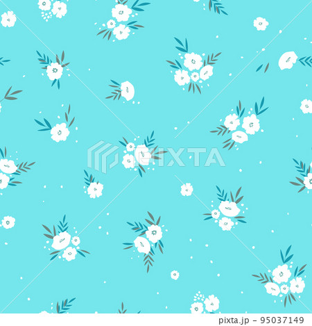 Seamless floral pattern based on traditional folk art ornaments. Colorful flowers on color background. Scandinavian style. Sweden nordic style. Vector illustration. Simple minimalistic pattern 95037149