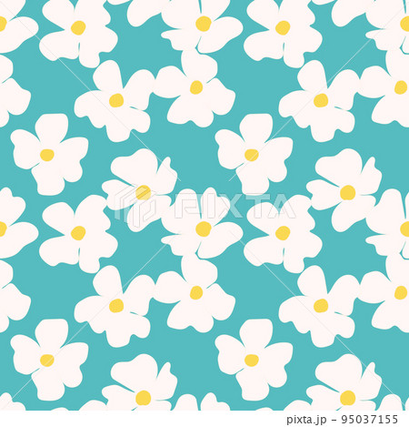 Seamless floral pattern based on traditional folk art ornaments. Colorful flowers on color background. Scandinavian style. Sweden nordic style. Vector illustration. Simple minimalistic pattern 95037155