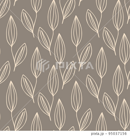 Floral seamless pattern with branches on beige background. Ornament with tropic leaves, sprigs. Vector illustration for fabric, textile, wallpaper, posters, paper. fashion print. Doodle style. 95037156