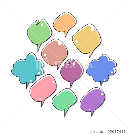 Set of color speech bubbles. Cartoon Vector illustration. Isolated on transparent white background. Hand draw style, dialog clouds Set of color speech bubbles. Cartoon Vector illustration. Isolated on transparent white background. Hand draw style, dialog clouds 95037416
