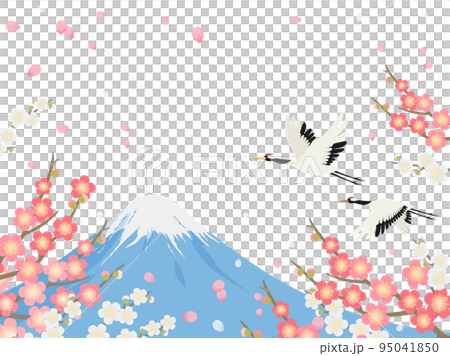 Mt. Fuji, plum and flying cranes_background frame 95041850