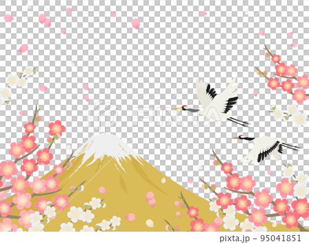 Mt. Fuji, plum and flying cranes_background frame 95041851