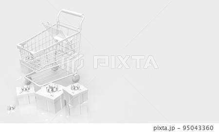 The white gift box  and shopping cart on white background  3d rendering 95043360