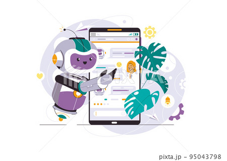 Chatbot helper customer service support, phone with screen 95043798