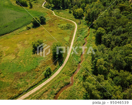 Aerial over wisconsin summer walking trail Aerial over wisconsin summer walking trail 95046539