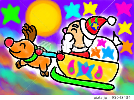 月夜のサンタクロースとトナカイ 95048484