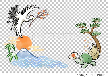 おめでたい雰囲気の鶴と亀のイラストフレーム　はがき比率 95049003