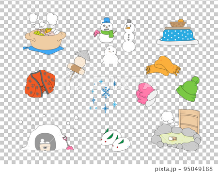 かわいい手描き冬イラストセット 95049188