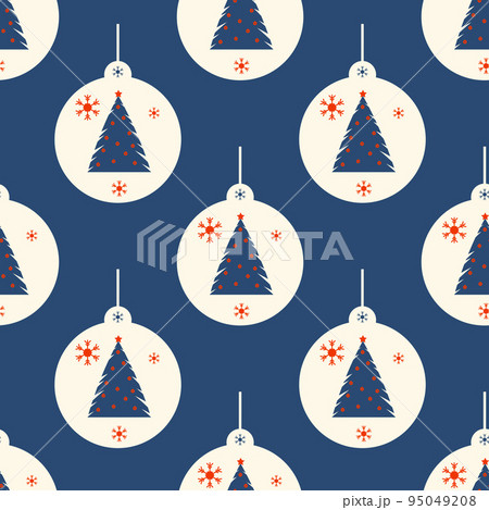 Seamless pattern with Christmas balls. Balls with a painted Christmas tree. Festive flat style design for packaging and print. Vector 95049208