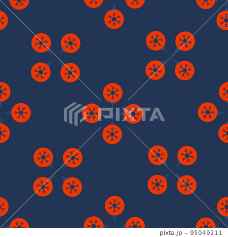 Seamless pattern with colored plain Christmas balls. Snowflake pattern. Festive flat style design for packaging and print. Vector 95049211