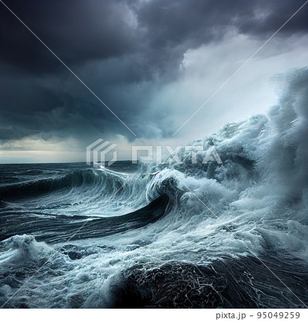 Dangerous storm over ocean, tsunami natural disaster Dangerous storm over ocean, tsunami natural disaster 95049259