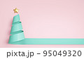 3D rendering pastel green ribbon in spiral Christmas tree shape on cute pink background. 95049320