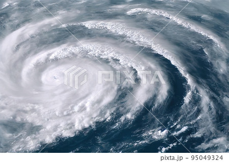 Aerial view on hurricane cyclone catastrophe over ocean 95049324