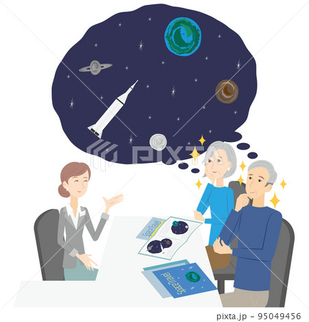 宇宙旅行を申し込むシニア夫婦 95049456