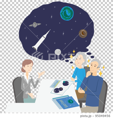 宇宙旅行を申し込むシニア夫婦 95049456