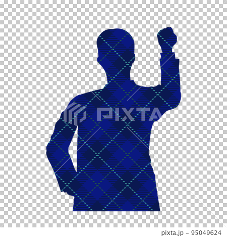 A silhouette of a businessman doing a guts pose, check pattern A silhouette of a businessman doing a guts pose, check pattern 95049624