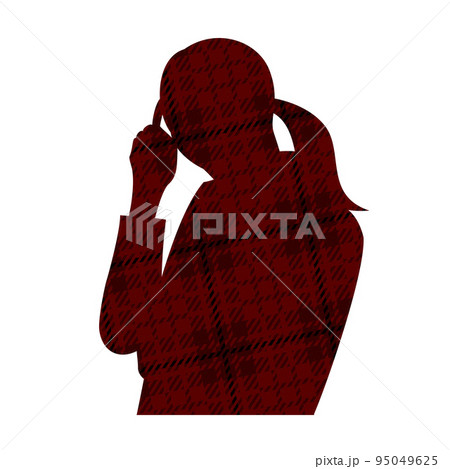 悩むビジネスウーマンのシルエットイラスト　チェック柄 95049625