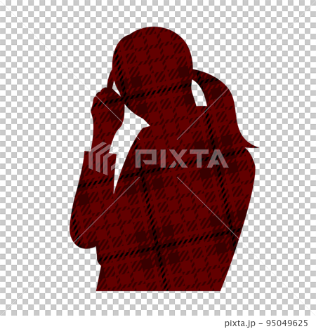 悩むビジネスウーマンのシルエットイラスト　チェック柄 95049625