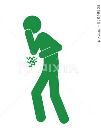 胃痛やむかつき、気持ち悪さで胃と口を押さえる人のイラスト(ピクトグラム) 胃痛やむかつき、気持ち悪さで胃と口を押さえる人のイラスト(ピクトグラム) 95049908