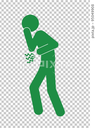 胃痛やむかつき、気持ち悪さで胃と口を押さえる人のイラスト(ピクトグラム) 胃痛やむかつき、気持ち悪さで胃と口を押さえる人のイラスト(ピクトグラム) 95049908