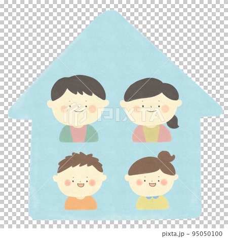 Watercolor painting A smiling family of four at home Hand-drawn illustration material 95050100