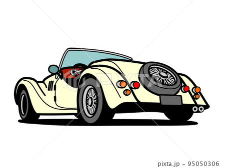 クラシカルなブリティッシュオープン　リアビュー　白色系　自動車イラスト 95050306