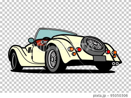 クラシカルなブリティッシュオープン　リアビュー　白色系　自動車イラスト 95050306