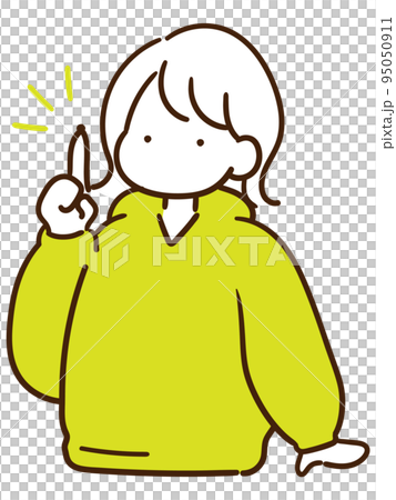 一個年輕女孩炫耀她的鼻屎的線條畫單色插圖 95050911