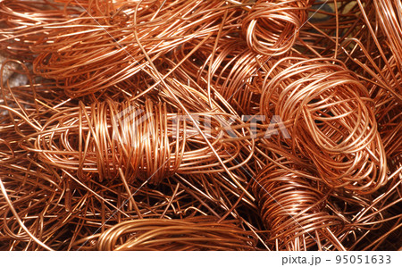 Closeup electrical copper waste, scrap copper wire material for recycling business, Save environment concept. 95051633