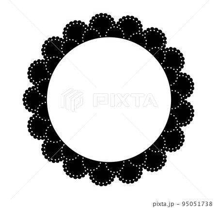 Scalloped edge round stroke. Simple circle scalloped border. Fabric lace silhouette frame. Repeat cute vintage frill ornament. Texture ribbon. Vector illustration isolated on white background Scalloped edge round stroke. Simple circle scalloped border. Fabric lace silhouette frame. Repeat cute vintage frill ornament. Texture ribbon. Vector illustration isolated on white background 95051738