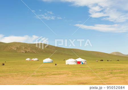 Yurts and Horses in Mongolian Steppe 95052084
