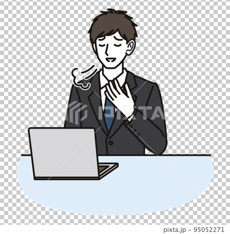 一個西裝革履的男人看著電腦屏幕感到如釋重負 95052271