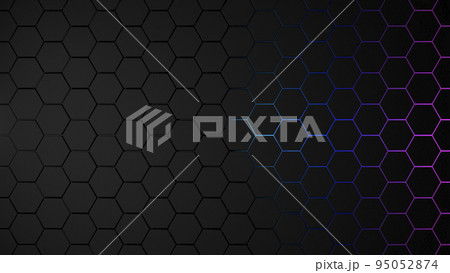 3d hexagon black background. Technology abstract geometry dark backdrop with honeycomb and neon texture. Science, technology, network concept 3d hexagon black background. Technology abstract geometry dark backdrop with honeycomb and neon texture. Science, technology, network concept 95052874