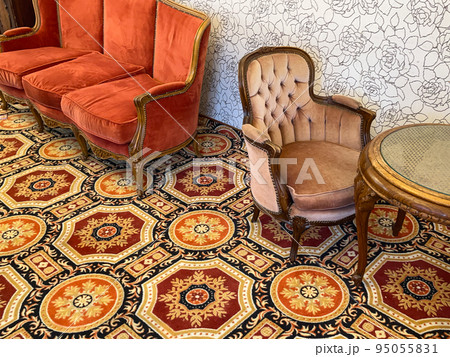 Fragments of vintage luxurious furniture in the Romanov style. 95055831