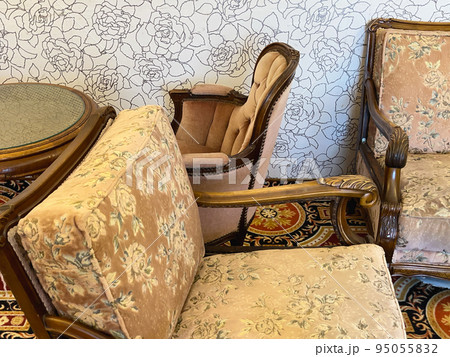 Fragments of vintage luxurious furniture in the Romanov style. 95055832