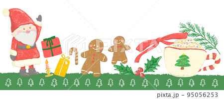 クリスマスの装飾 小人サンタクロースとジンジャーブレッドマン かわいい手描きイラスト クリスマスの装飾 小人サンタクロースとジンジャーブレッドマン かわいい手描きイラスト 95056253