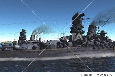 呉軍港を出港し、瀬戸内海を並走する連合艦隊戦艦「大和」と「武蔵」 95056315